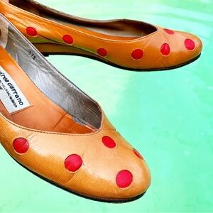 ANDREA CARRANO vintage retro polka dot flats 37 1/2 leather shoes mod italy